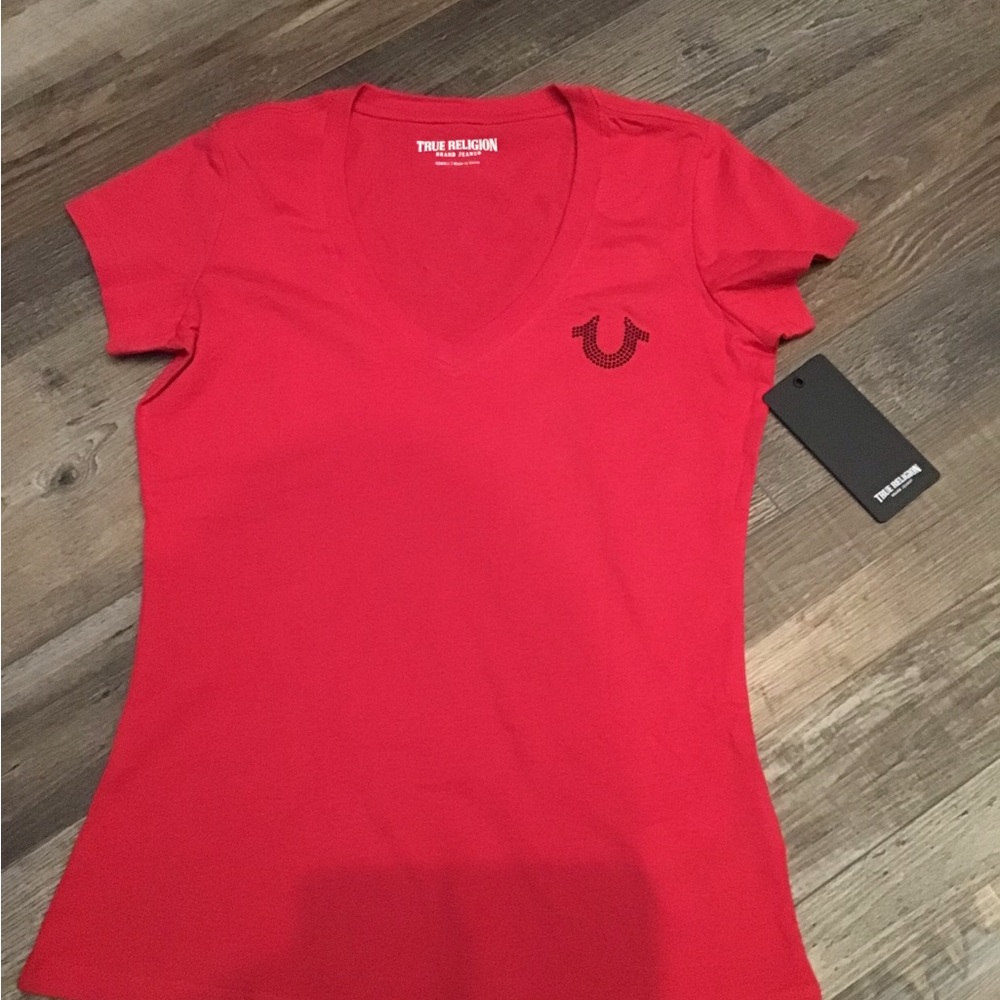 True Religion Crystal Horseshoe V-neck Tee, size XS
